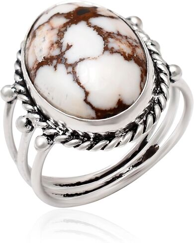 Natural Orange Oyster Turquoise Gemstone 925 Solid Sterling Silver Handmade Statement Ring for Women Christmas Gift (8, Wild Horse) in Saudi Arabia