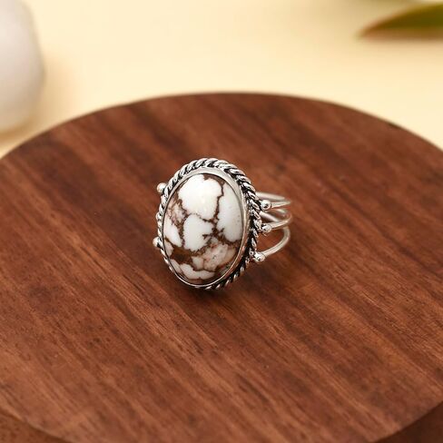 Natural Orange Oyster Turquoise Gemstone 925 Solid Sterling Silver Handmade Statement Ring for Women Christmas Gift (8, Wild Horse) in Saudi Arabia