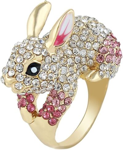 EVER FAITH Cute Gold-Tone Rabbit Ring Austrian Crystal Pink in Saudi Arabia