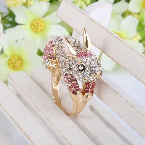 EVER FAITH Cute Gold-Tone Rabbit Ring Austrian Crystal Pink in Saudi Arabia