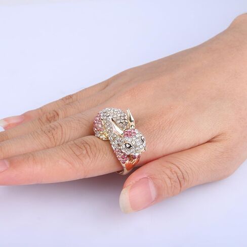 EVER FAITH Cute Gold-Tone Rabbit Ring Austrian Crystal Pink in Saudi Arabia