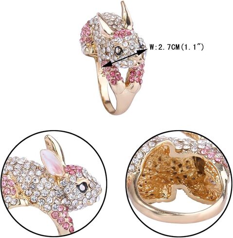 EVER FAITH Cute Gold-Tone Rabbit Ring Austrian Crystal Pink in Saudi Arabia