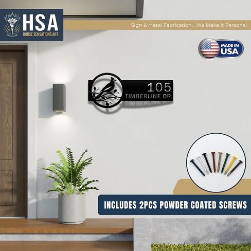 لوحة عنوان كاردينال مخصصة من HOUSESENSATIONSART - أرقام منزل معدنية مخصصة وعلامة عائلية ثابتة، ديكور منزلي خارجي مقاوم للطقس وهدية الانتقال لمنزل جديد in Saudi Arabia