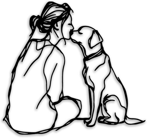 Woman Dog Metal Wall Decor - Pet Lover Room Decor Wall Art Home Decor for Living Room, Bedroom, Dining Room, Bathroom, Office, Pet Shop (Black) in Kuwait