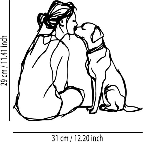 Woman Dog Metal Wall Decor - Pet Lover Room Decor Wall Art Home Decor for Living Room, Bedroom, Dining Room, Bathroom, Office, Pet Shop (Black) in Kuwait