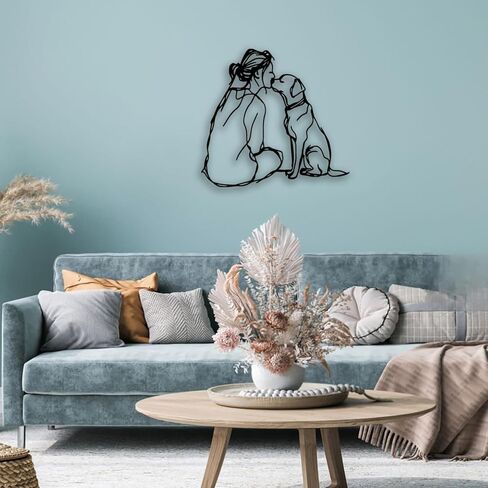 Woman Dog Metal Wall Decor - Pet Lover Room Decor Wall Art Home Decor for Living Room, Bedroom, Dining Room, Bathroom, Office, Pet Shop (Black) in Kuwait