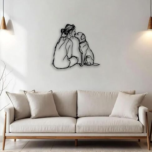 Woman Dog Metal Wall Decor - Pet Lover Room Decor Wall Art Home Decor for Living Room, Bedroom, Dining Room, Bathroom, Office, Pet Shop (Black) in Kuwait