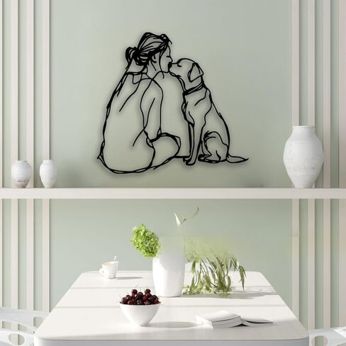 Woman Dog Metal Wall Decor - Pet Lover Room Decor Wall Art Home Decor for Living Room, Bedroom, Dining Room, Bathroom, Office, Pet Shop (Black) in Kuwait
