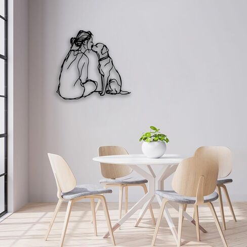 Woman Dog Metal Wall Decor - Pet Lover Room Decor Wall Art Home Decor for Living Room, Bedroom, Dining Room, Bathroom, Office, Pet Shop (Black) in Kuwait