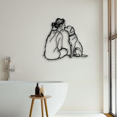 Woman Dog Metal Wall Decor - Pet Lover Room Decor Wall Art Home Decor for Living Room, Bedroom, Dining Room, Bathroom, Office, Pet Shop (Black) in Kuwait
