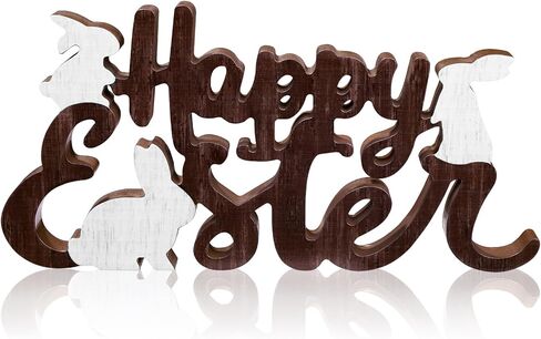 علامة خشبية على شكل أرنب عيد الفصح السعيد، ديكورات طاولة المزرعة على شكل أرنب للمنزل، والمكتب، والرف، والرف، والأماكن الداخلية، وحفلات الربيع، وديكور مستلزمات الحفلات in Kuwait