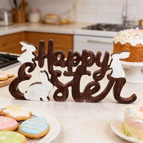 علامة خشبية على شكل أرنب عيد الفصح السعيد، ديكورات طاولة المزرعة على شكل أرنب للمنزل، والمكتب، والرف، والرف، والأماكن الداخلية، وحفلات الربيع، وديكور مستلزمات الحفلات in Kuwait
