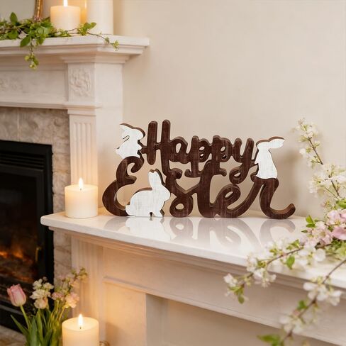 علامة خشبية على شكل أرنب عيد الفصح السعيد، ديكورات طاولة المزرعة على شكل أرنب للمنزل، والمكتب، والرف، والرف، والأماكن الداخلية، وحفلات الربيع، وديكور مستلزمات الحفلات in Kuwait
