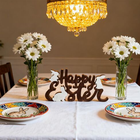 علامة خشبية على شكل أرنب عيد الفصح السعيد، ديكورات طاولة المزرعة على شكل أرنب للمنزل، والمكتب، والرف، والرف، والأماكن الداخلية، وحفلات الربيع، وديكور مستلزمات الحفلات in Kuwait