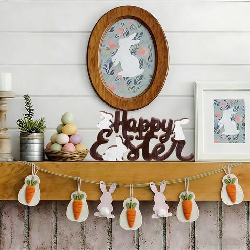 علامة خشبية على شكل أرنب عيد الفصح السعيد، ديكورات طاولة المزرعة على شكل أرنب للمنزل، والمكتب، والرف، والرف، والأماكن الداخلية، وحفلات الربيع، وديكور مستلزمات الحفلات in Kuwait