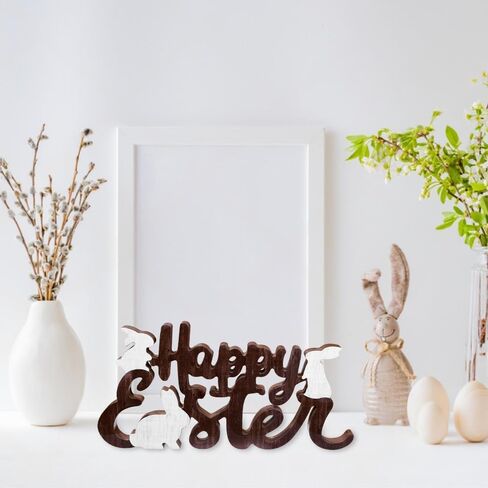 علامة خشبية على شكل أرنب عيد الفصح السعيد، ديكورات طاولة المزرعة على شكل أرنب للمنزل، والمكتب، والرف، والرف، والأماكن الداخلية، وحفلات الربيع، وديكور مستلزمات الحفلات in Kuwait