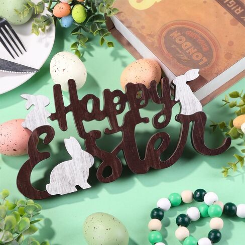 علامة خشبية على شكل أرنب عيد الفصح السعيد، ديكورات طاولة المزرعة على شكل أرنب للمنزل، والمكتب، والرف، والرف، والأماكن الداخلية، وحفلات الربيع، وديكور مستلزمات الحفلات in Kuwait