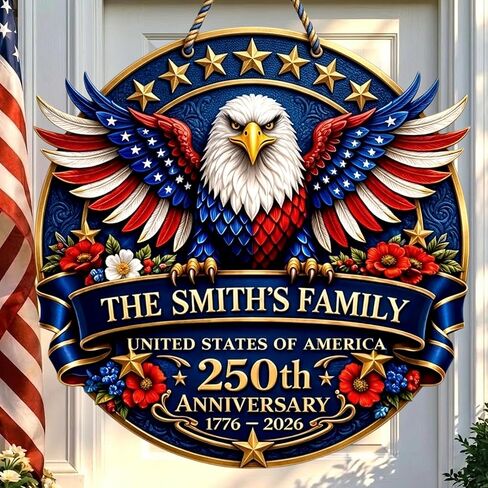 Personalized 250th Anniversary 4th of July Door Sign with Family Name, Custom Door Wreaths for U.S. 250 Anniversary, Customized Patriotic Decorations, America's 250th Outdoor Decorations2 in Saudi Arabia