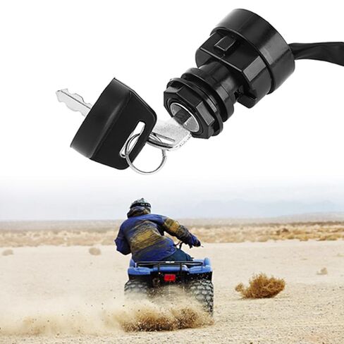 Motorcycle Ignition Switch Kit, 2Pin 2 Wires Ignition Switch with 2Pcs Matching Keys, Plastic ATV Ignition Key Switch Compatible with YFM 350, 660R, 700R, 350X, Black in Kuwait