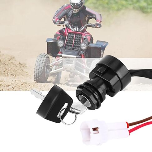 Motorcycle Ignition Switch Kit, 2Pin 2 Wires Ignition Switch with 2Pcs Matching Keys, Plastic ATV Ignition Key Switch Compatible with YFM 350, 660R, 700R, 350X, Black in Kuwait