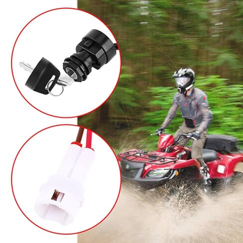 Motorcycle Ignition Switch Kit, 2Pin 2 Wires Ignition Switch with 2Pcs Matching Keys, Plastic ATV Ignition Key Switch Compatible with YFM 350, 660R, 700R, 350X, Black in Kuwait