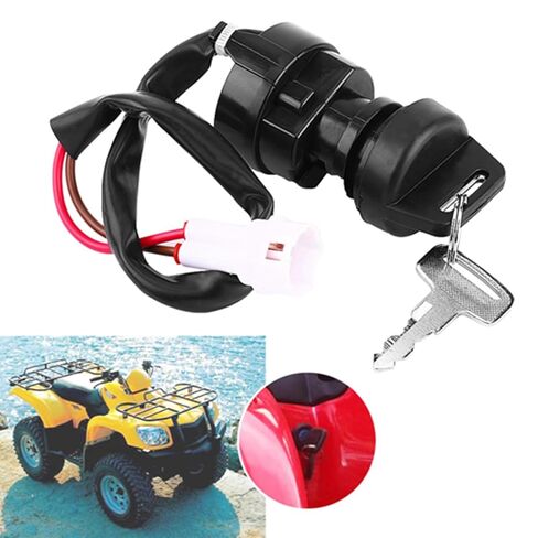 Motorcycle Ignition Switch Kit, 2Pin 2 Wires Ignition Switch with 2Pcs Matching Keys, Plastic ATV Ignition Key Switch Compatible with YFM 350, 660R, 700R, 350X, Black in Kuwait