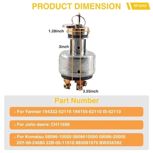 6-Terminal Diesel Tractor Ignition Starter Key Switch 194322-52110 194155-52110 for Yanmar 2402 2420 2500 2610 2820 3220 4220 for John Deere CH11696 650 750 850 Komatsu 08086-10000 in Saudi Arabia