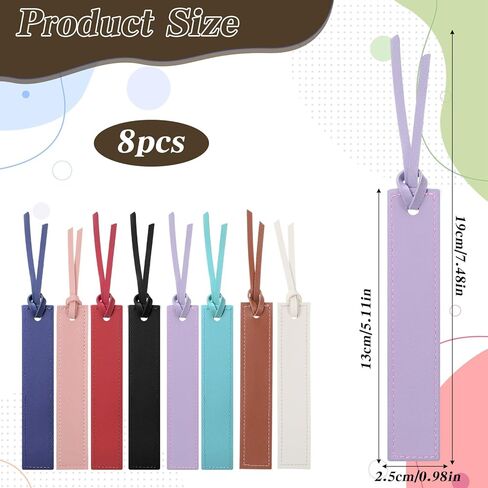 8PCS Leather Bookmarks Stitched Bookmark with Leather Rope Classic Book Marks for Reading Women Page Markers for Books for Book Lovers, Readers in Kuwait