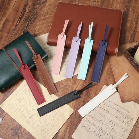 8PCS Leather Bookmarks Stitched Bookmark with Leather Rope Classic Book Marks for Reading Women Page Markers for Books for Book Lovers, Readers in Kuwait