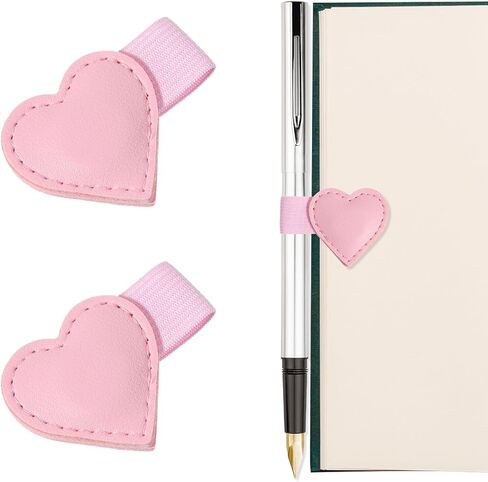 قطعتان من الإشارات المرجعية الجلدية المغناطيسية مع مشبك قلم حامل قلم مغناطيسي على شكل قلب هدية لطيفة لمحبي الكتب وقراء الكتب وإكسسوارات الكتب للنساء والفتيات ودفاتر الملاحظات والمجلات والتقويمات القياسية (وردي) in Kuwait