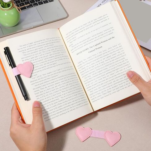 قطعتان من الإشارات المرجعية الجلدية المغناطيسية مع مشبك قلم حامل قلم مغناطيسي على شكل قلب هدية لطيفة لمحبي الكتب وقراء الكتب وإكسسوارات الكتب للنساء والفتيات ودفاتر الملاحظات والمجلات والتقويمات القياسية (وردي) in Kuwait