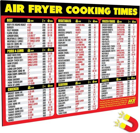 Air Fryer Magnetic Cheat Sheet - Large Print Easy to Read Airfryer Accessory - Air Fryer Cooking Times Chart Magnet, Air Fryer Cookbook Guide, Air Fryer Cheat Sheet, Air Fryer Oven Accessories (Red) in Kuwait