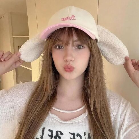 Kawaii آذان أرنب قبعة بيسبول المرأة عكسها الأرنب أفخم قبعة قابل للتعديل Y2K القطن بلغت ذروتها قبعة الشمس لوليتا نمط in Saudi Arabia