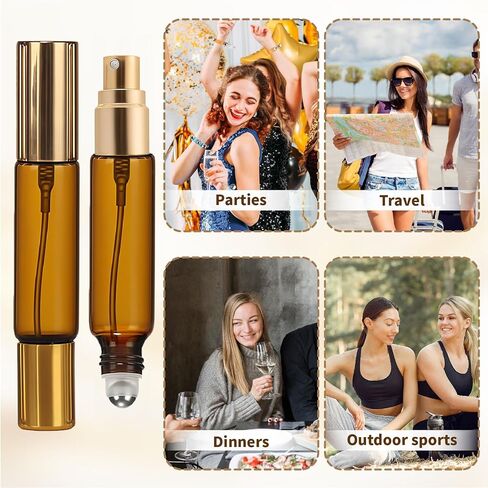 Double Ended Perfume Bottle With Roller Ball &Spray:4 PCS 10ml Amber Refillable Leakproof Travel Atomizer Facial Care with Funnel Tool for Perfume,Cologne,Essential Oils in Kuwait