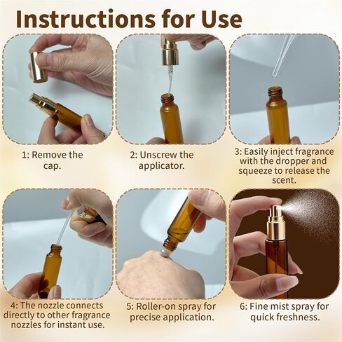 Double Ended Perfume Bottle With Roller Ball &Spray:4 PCS 10ml Amber Refillable Leakproof Travel Atomizer Facial Care with Funnel Tool for Perfume,Cologne,Essential Oils in Kuwait