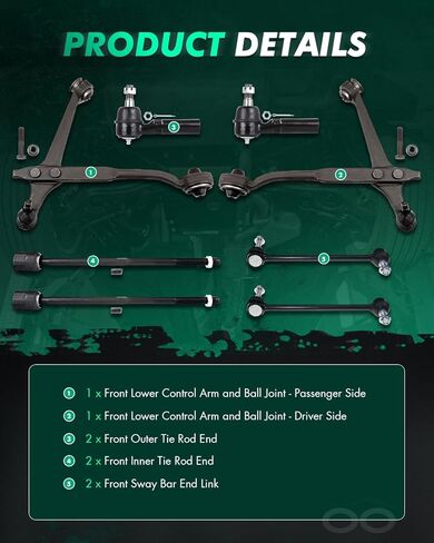 SCITOO 8pcs Front Suspension Kit Lower Control Arm Ball Joint Stabilizer Sway Bar Links Outer Inner Tie Rod Ends Fit 1999-2003 For Ford Windstar K80009 K80011 in Saudi Arabia