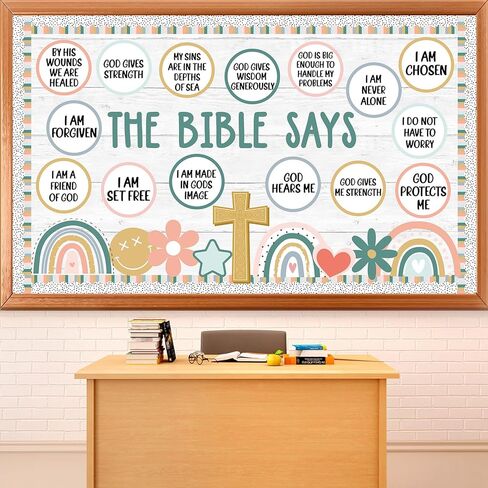 Christian Bulletin Board Decorations Set Inspirational Bulletin Board Set Motivational Boho Rainbow Bible Verse Paper Cutouts Decorations for Classroom Sunday School VBS Home Church Supplies in Kuwait