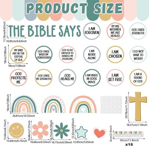 Christian Bulletin Board Decorations Set Inspirational Bulletin Board Set Motivational Boho Rainbow Bible Verse Paper Cutouts Decorations for Classroom Sunday School VBS Home Church Supplies in Kuwait
