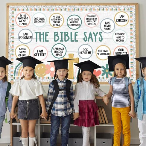 Christian Bulletin Board Decorations Set Inspirational Bulletin Board Set Motivational Boho Rainbow Bible Verse Paper Cutouts Decorations for Classroom Sunday School VBS Home Church Supplies in Kuwait