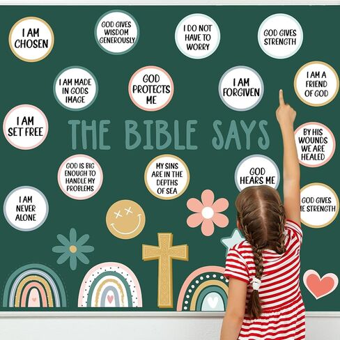 Christian Bulletin Board Decorations Set Inspirational Bulletin Board Set Motivational Boho Rainbow Bible Verse Paper Cutouts Decorations for Classroom Sunday School VBS Home Church Supplies in Kuwait