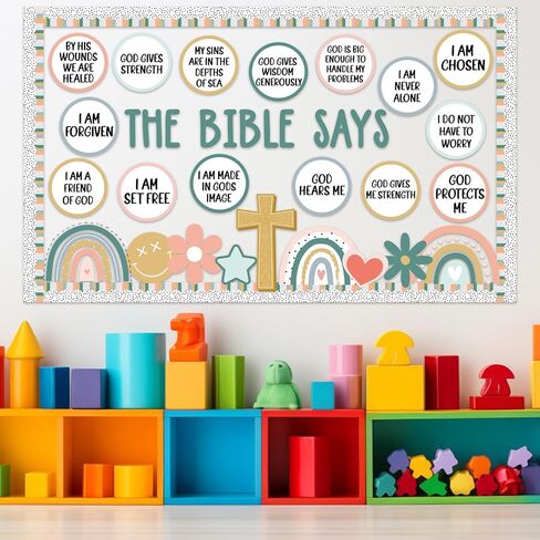 Christian Bulletin Board Decorations Set Inspirational Bulletin Board Set Motivational Boho Rainbow Bible Verse Paper Cutouts Decorations for Classroom Sunday School VBS Home Church Supplies in Kuwait