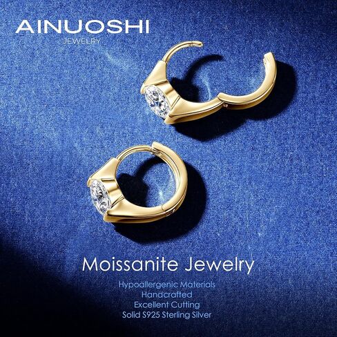 Moissanite Earrings,Sterling Silver Hoop Earrings for Women, 10.8mm Inner Diameter Small Chunky Hoops 1 Carat Huggie CTTW 2CT in Saudi Arabia
