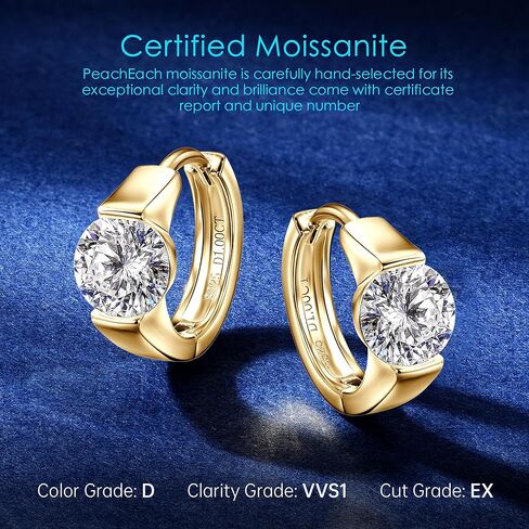 Moissanite Earrings,Sterling Silver Hoop Earrings for Women, 10.8mm Inner Diameter Small Chunky Hoops 1 Carat Huggie CTTW 2CT in Saudi Arabia