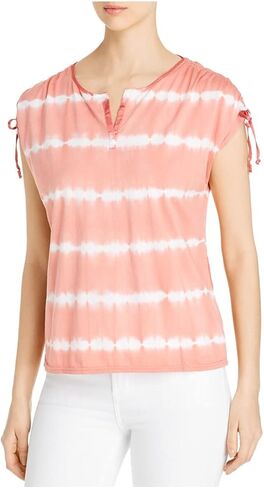 XCVI Womens Selkie Tie Dye Split Neck T-Shirt Red M in Saudi Arabia