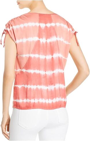XCVI Womens Selkie Tie Dye Split Neck T-Shirt Red M in Saudi Arabia