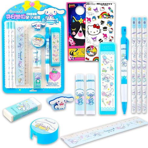 Cinnamoroll School Supplies Pack - 11 Pc Bundle with Sanrio Pencils, Mini Ruler, Eraser, Pencil Topper, Stickers, More for Kids, Girls | Cinnamoroll Back to School Supplies in Saudi Arabia