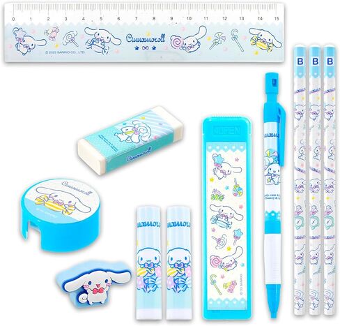Cinnamoroll School Supplies Pack - 11 Pc Bundle with Sanrio Pencils, Mini Ruler, Eraser, Pencil Topper, Stickers, More for Kids, Girls | Cinnamoroll Back to School Supplies in Saudi Arabia