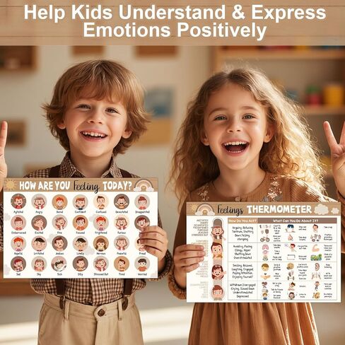2Pcs Feelings Chart for Kids Coping Skills Emotions Chart Posters Educational Mental Health Wall Art for Classroom School Counselors Psychologists Homeschool Preschool Calming Corner Decor (Neutral) in Saudi Arabia