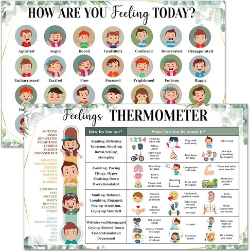 2Pcs Feelings Chart for Kids Coping Skills Emotions Chart Posters Educational Mental Health Wall Art for Classroom School Counselors Psychologists Homeschool Preschool Calming Corner Decor (Neutral) in Saudi Arabia