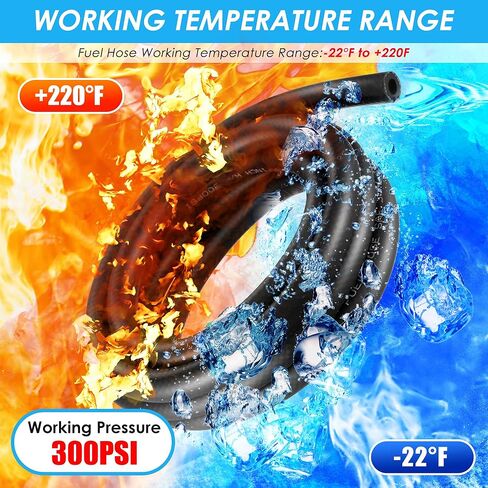 20Ft 2 Sizes Fuel Line Hose Kit - 3/8" 5/16" ID NBR Rubber Fuel Hose with 20Pcs Clamps High Performance 300PSI for Tractors, Small Engines, Lawn Mowers Automotive Engines in Kuwait
